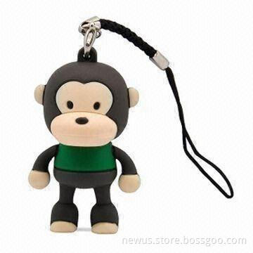 Monkey-shaped USB Flash Drive, 256MB to 16GB Capacity